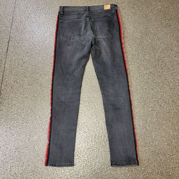 BDG Super Skinny Acid Wash Blue Red Stripe Jeans Women's Size 32 Funky Sport - Picture 10 of 13